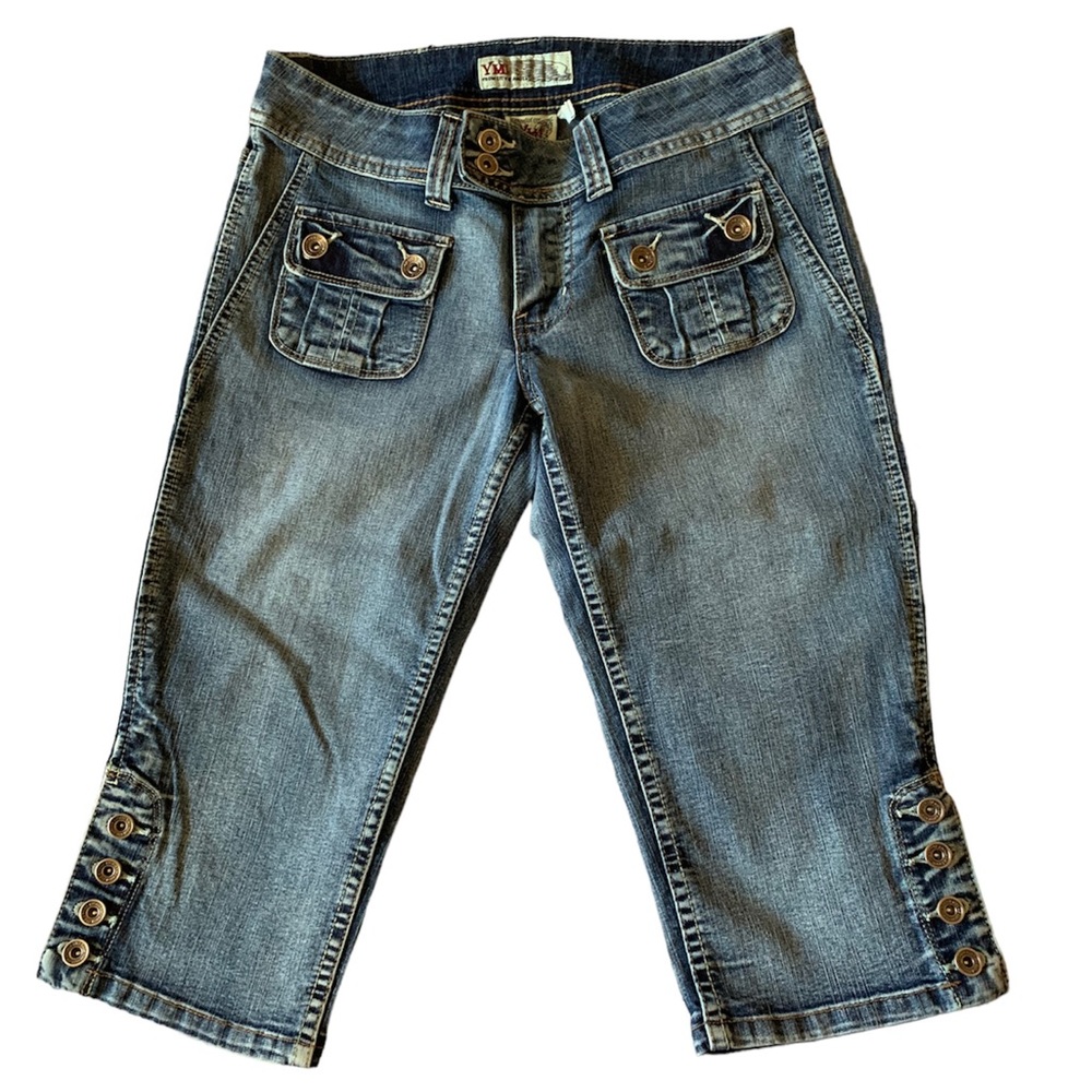 YMI From City of Angels Vintage Y2K Low Rise Denim Jean Capri Button Ankles Sz 5